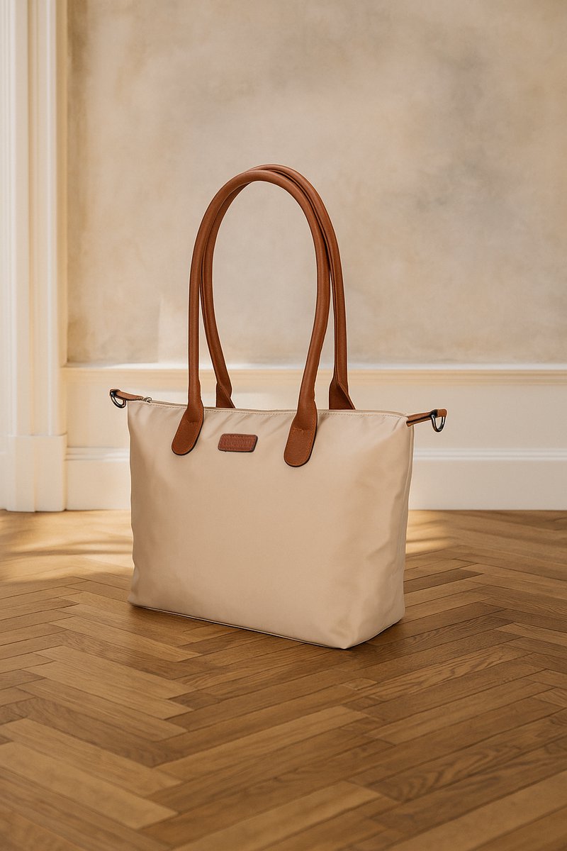 Lundholm Shopper Dames beige champagne tote bag - Scandinavisch design handtas met rits voor vrouwen
