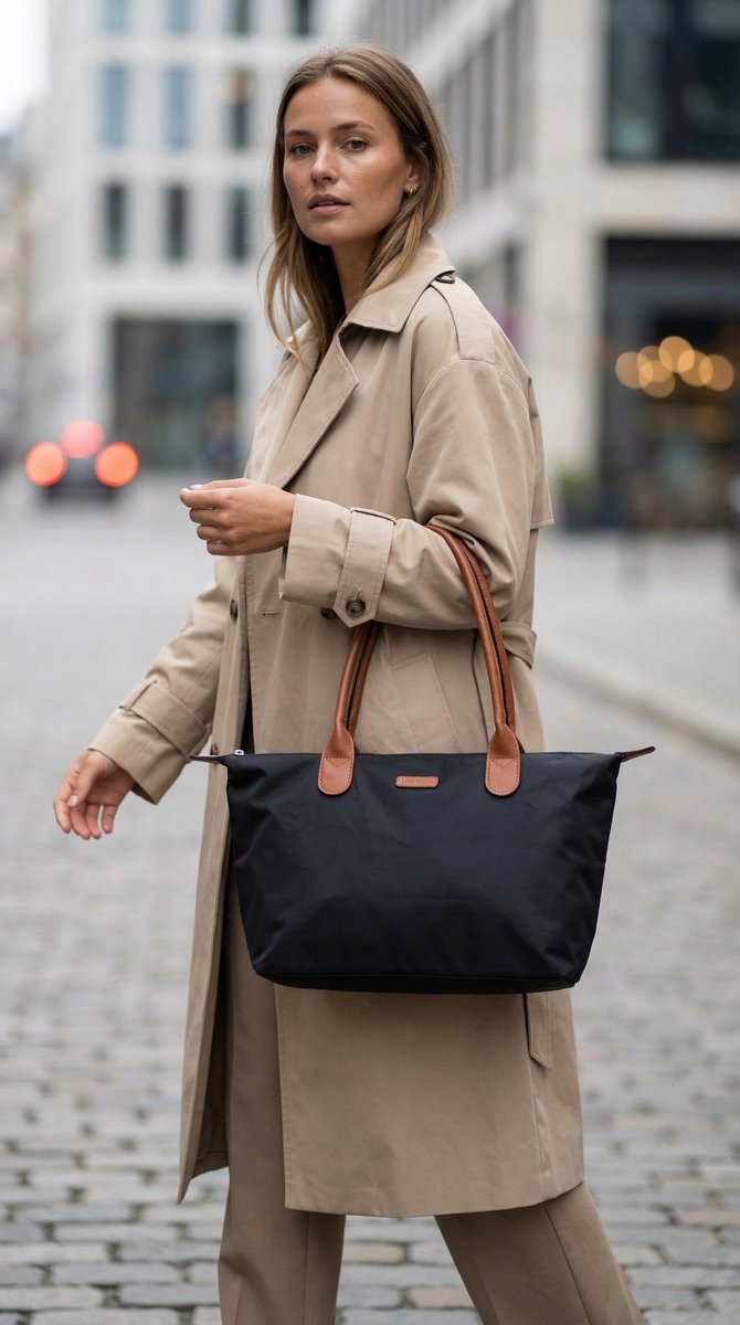 Lundholm Shopper Dames zwarte tote bag - Danviken Serie - Scandinavisch design handtas met rits voor vrouwen