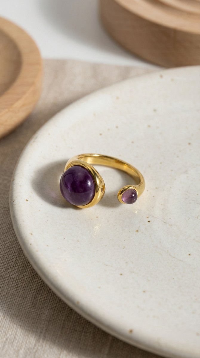 Sophia - Ring - Amethist - Stainless Steel - Verstelbaar