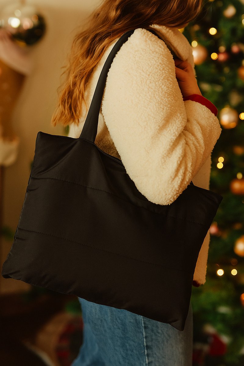 Tas Dames Puffer shopper groot Nylon - Schoudertas dames gewatteerde tas - tassen dames shopper - Zwart - vrouwen cadeautjes - Nykroppa serie