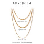Lengtes van de Lundholm Thyra ketting: 40, 50 en 60 cm