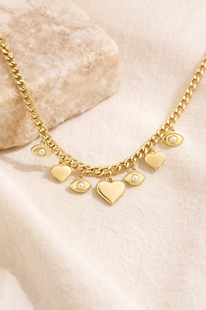 Inger – Bedelketting met Hartjes – Goudkleurig