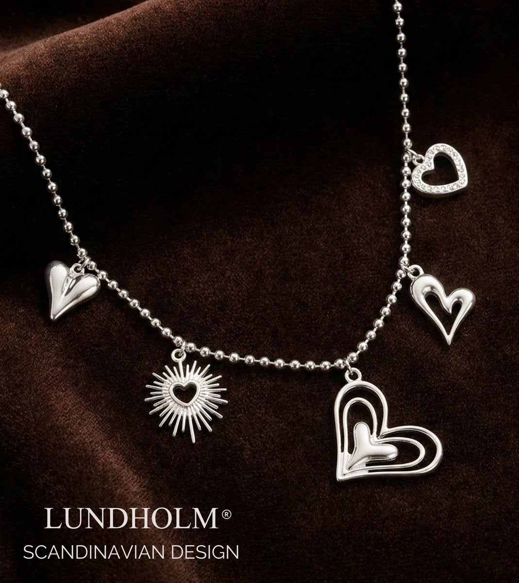 Lundholm luxe Ketting Dames Hartjes Bedels - Premium Stainless Steel Jewellery - Bedel Ketting Layering Ketting zilver My Love Serie - in luxe Geschenkverpakking - Vrouwen cadeautjes