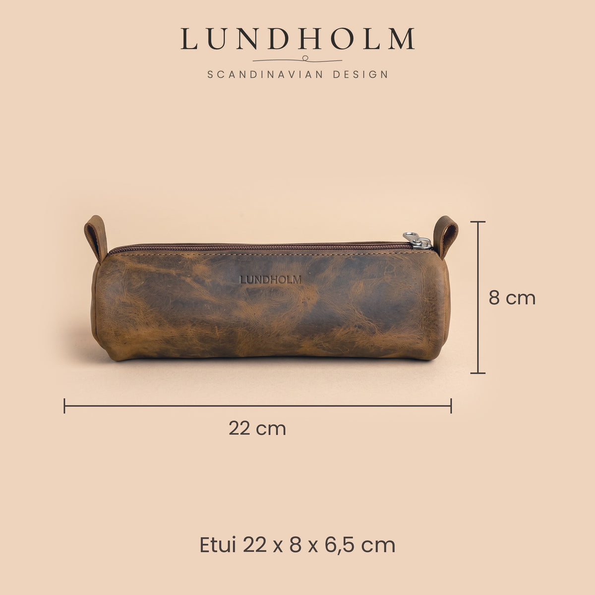Lundholm rond leren etui bruin – afmetingen 22 x 8 x 6,5 cm