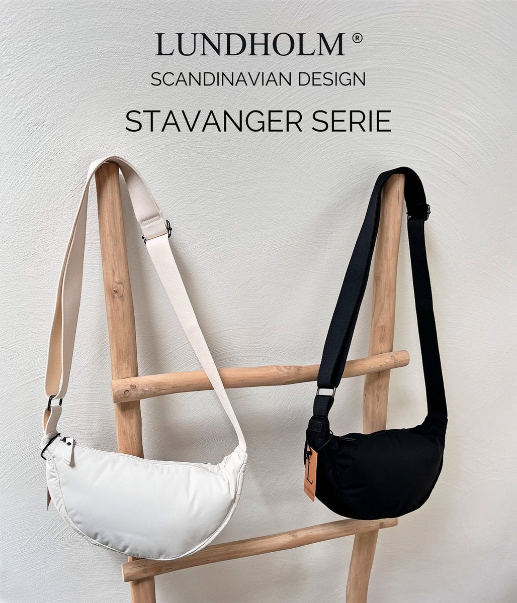 Lundholm Stavanger heuptas dames zwart — banana bag/fanny pack lichtgewicht nylon, anti-diefstal ritsvak achter. Crossbody of heuptas drag-mode