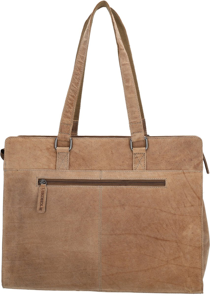 Lundholm luxe leren laptoptas 15.6 inch leer Bruin werktas schoudertas dames aktetas - Werktas dames echt leer - vrouwen cadeautjes - Luxe - Lichtbruin zand

