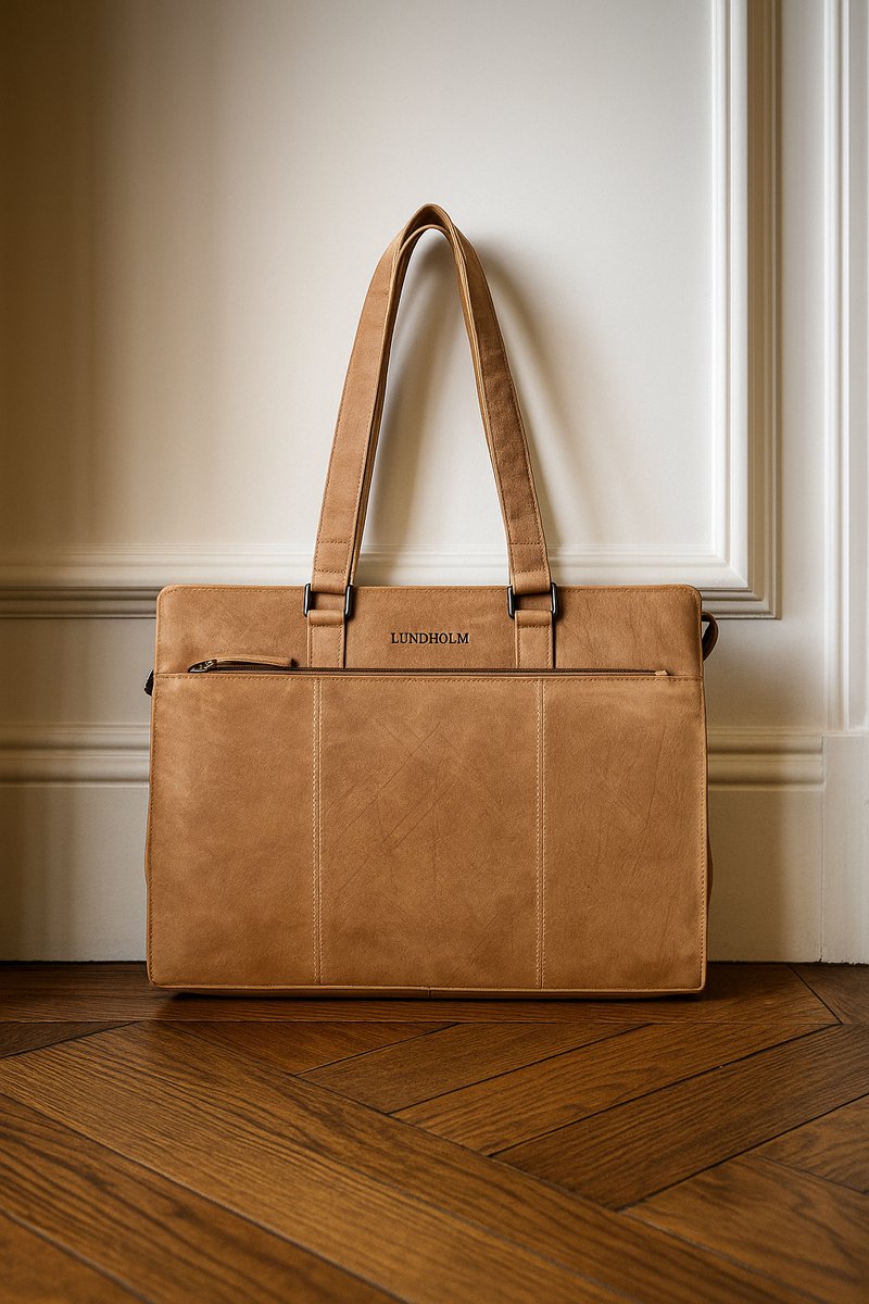 Lundholm luxe leren laptoptas 15.6 inch leer Bruin werktas schoudertas dames aktetas - Werktas dames echt leer - vrouwen cadeautjes - Luxe - Lichtbruin zand
