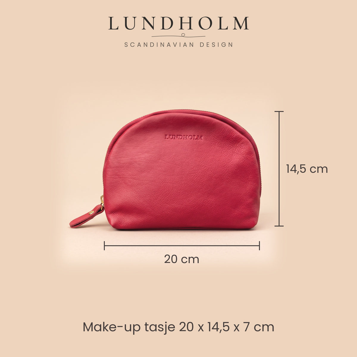 Afmetingen Lundholm make-up tasje rood: 20 x 14,5 x 7 cm