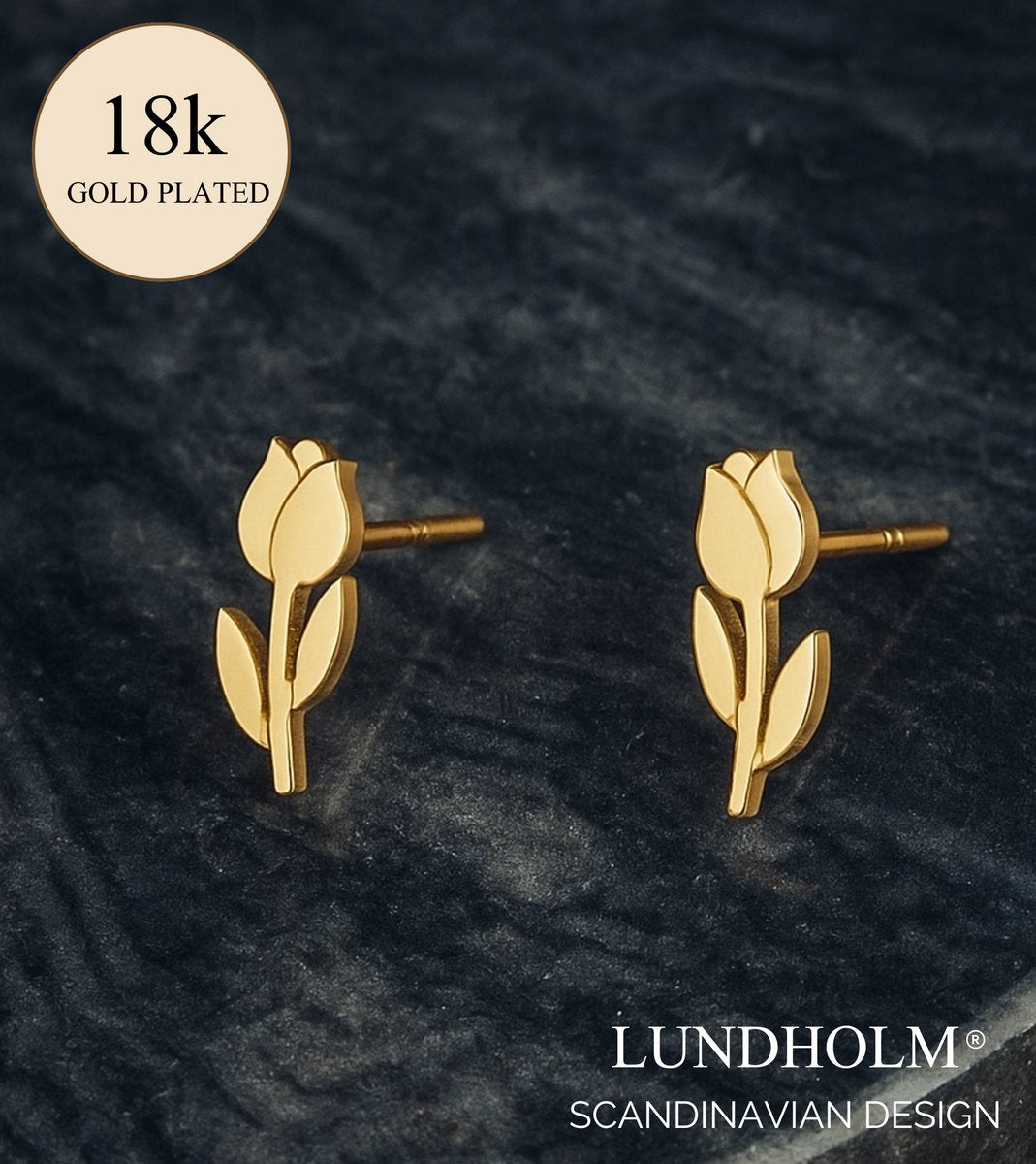 Luxe Oorbellen Dames Goudkleurig - Tulpen Design - Kleine Studs - Waterproof & Hypoallergeen