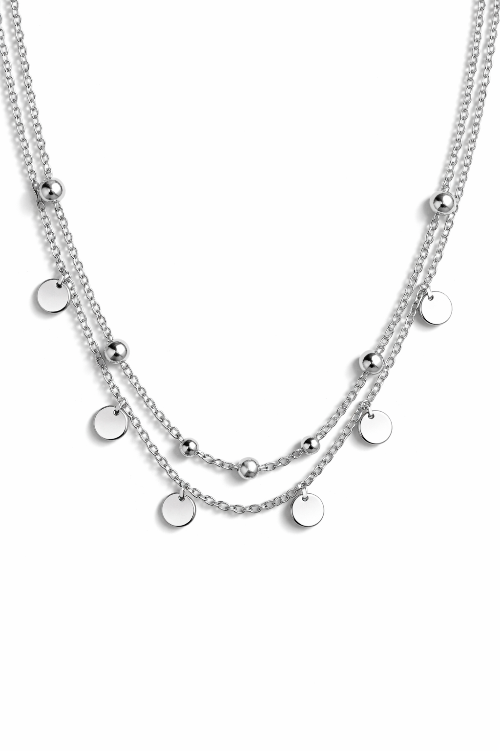 Lundholm Ketting Dames – Premium Stainless Steel – Zilver kleurige Dubbellaags Ketting My met Rondjes & Bolletjes (41 + 5 cm) Jewellery – Waterproof & Hypoallergeen – Inclusief Luxe Geschenkverpakking