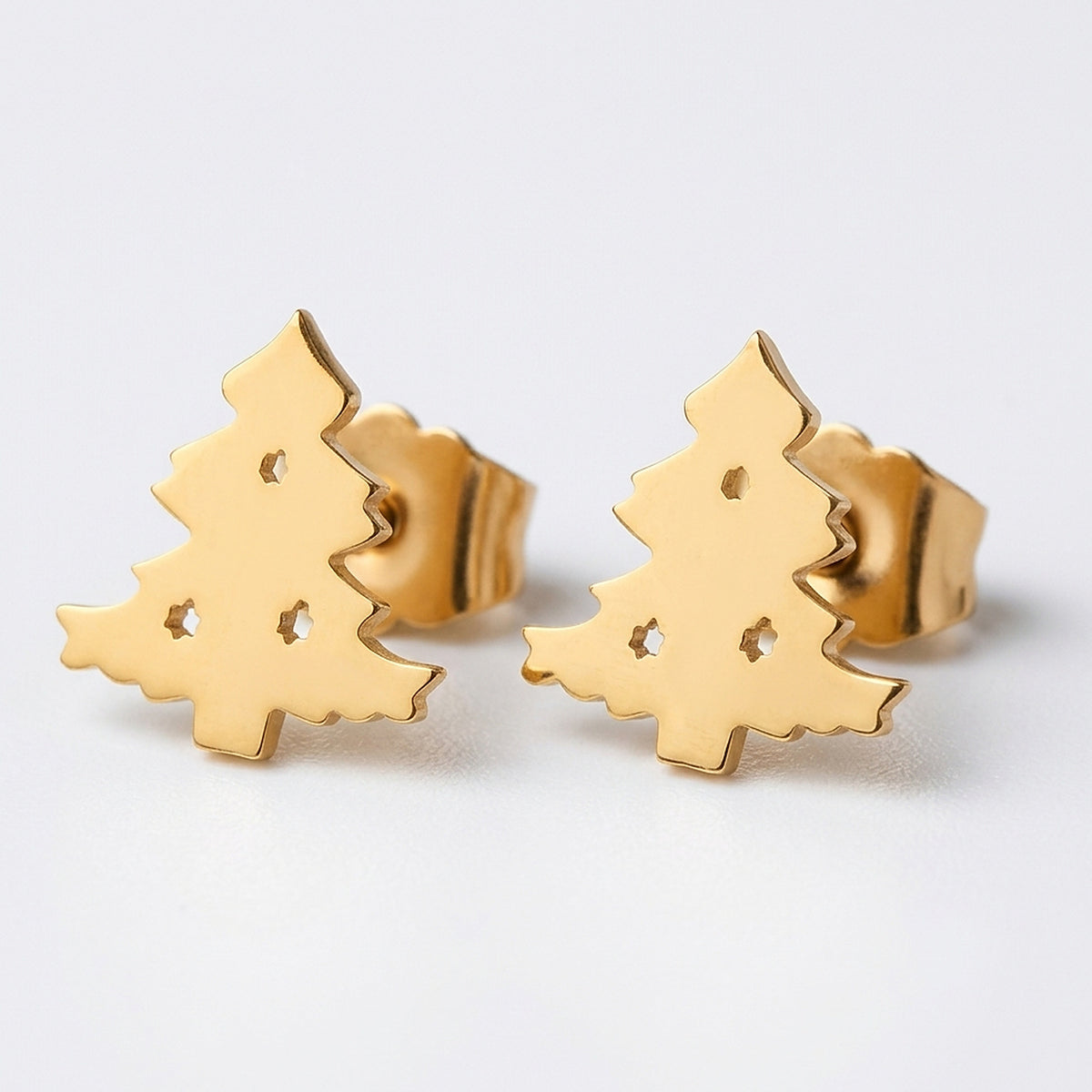 Weihnachtsbaum-Ohrstecker – Goldfarben