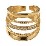 Lundholm Alba brede ring dames goudkleurig – verstelbare gelaagde statement ring met steentjes en bolletjes