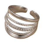 Lundholm Alba brede ring dames zilverkleurig – verstelbare gelaagde statement ring met steentjes en bolletjes