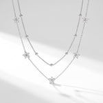 Lundholm Alessandra ketting dames zilverkleurig – dubbellaagse ketting met bloemetjes en zirkonia, stainless steel