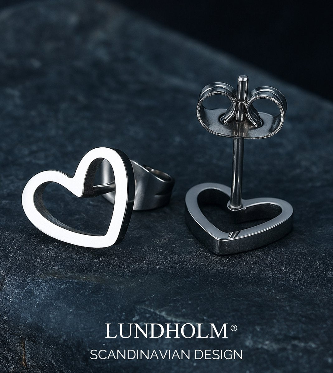Lundholm Alma kleine hartjes oorknopjes zilverkleurig, premium stainless steel