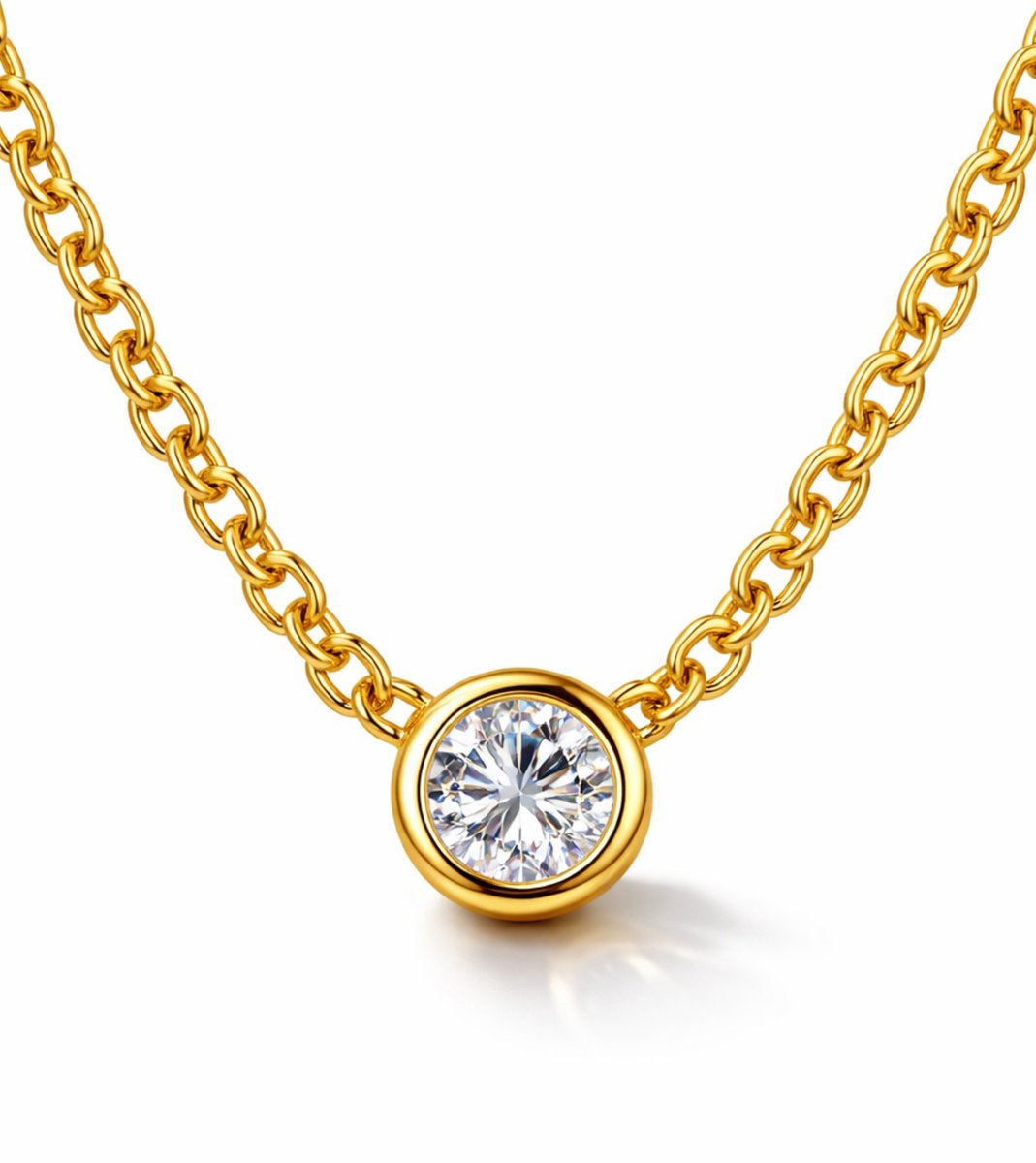 Lundholm Anah ketting goudkleurig met zirkonia hanger, premium stainless steel, waterproof en hypoallergeen