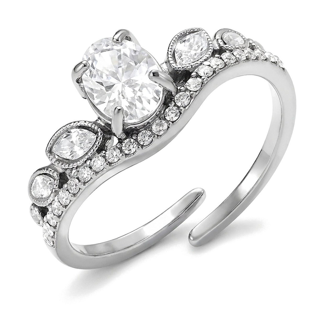 Lundholm Aurora ring dames zilverkleurig – verstelbare vintage ring met ovale zirkonia en fonkelende steentjes