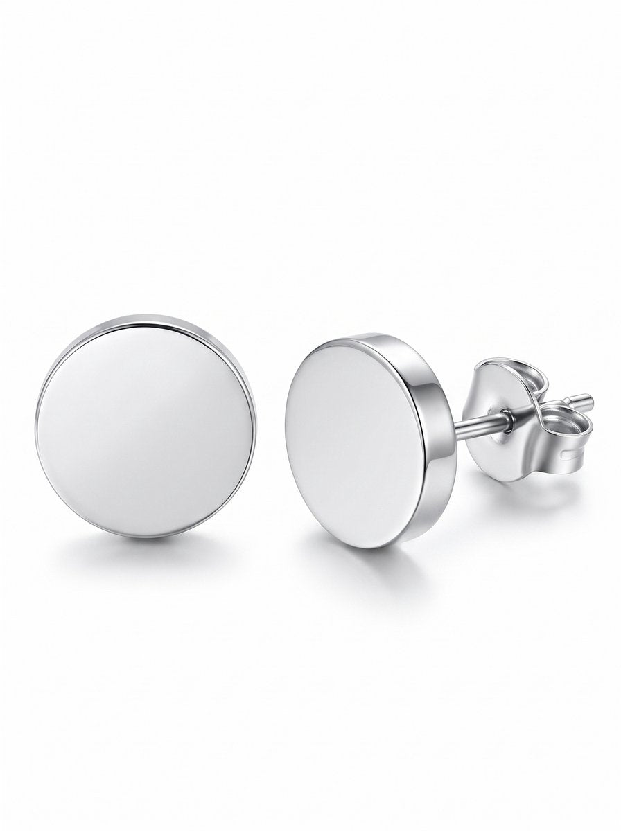 Lundholm Axel – Platte Ronde Heren Oorknopjes 8 mm – Zilver