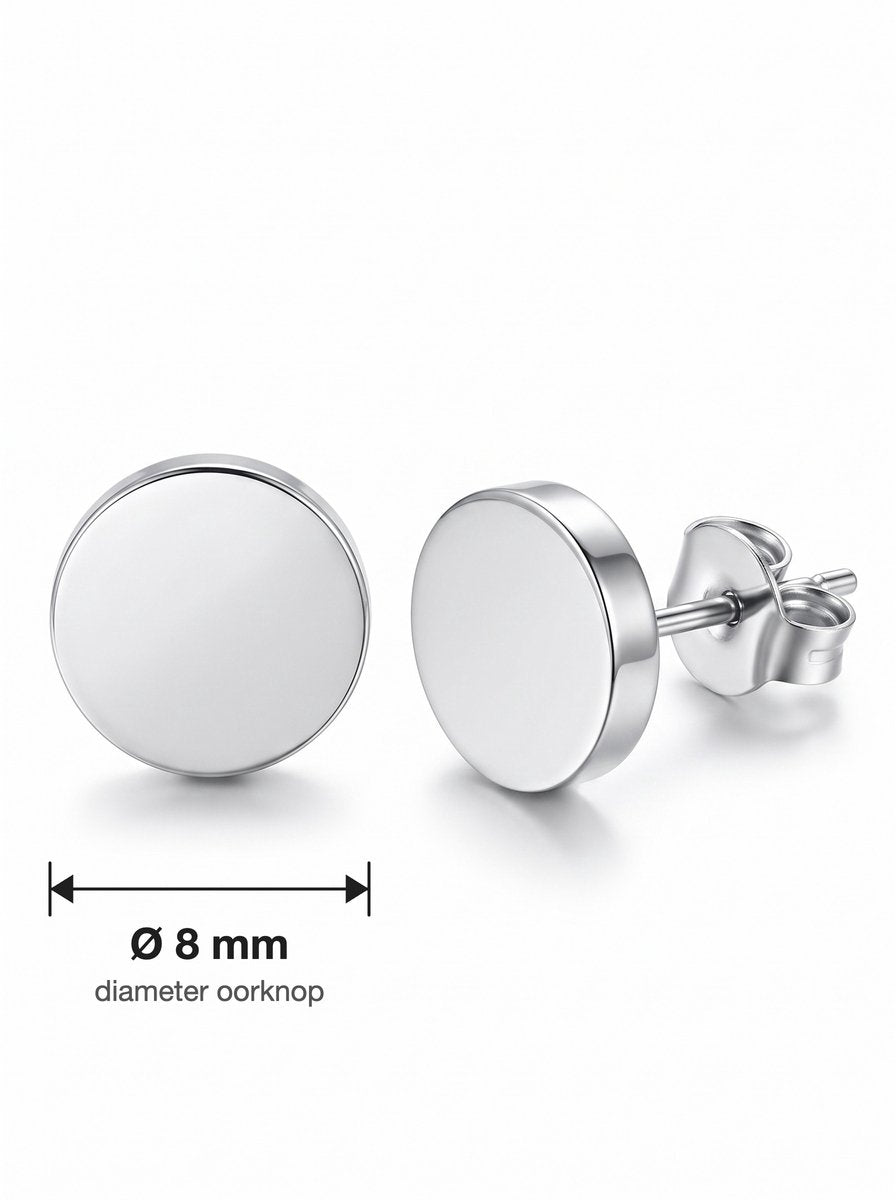 Lundholm Axel – Platte Ronde Heren Oorknopjes 8 mm – Zilver