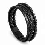 Lundholm Björn armband heren zwart kunstleer met tijgeroog kralen