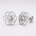 Lundholm Pia oorknopjes zilver Bloem des Levens — vooraanzicht Flower of Life stainless steel
