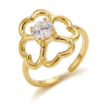 Lundholm Bloom ring dames goudkleurig – verstelbare klavertje vier ring van vier hartjes met zirkonia, gold PVD stainless steel