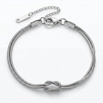 Lundholm Brianna armband dames zilverkleurig – dubbele armband met knoop, stainless steel