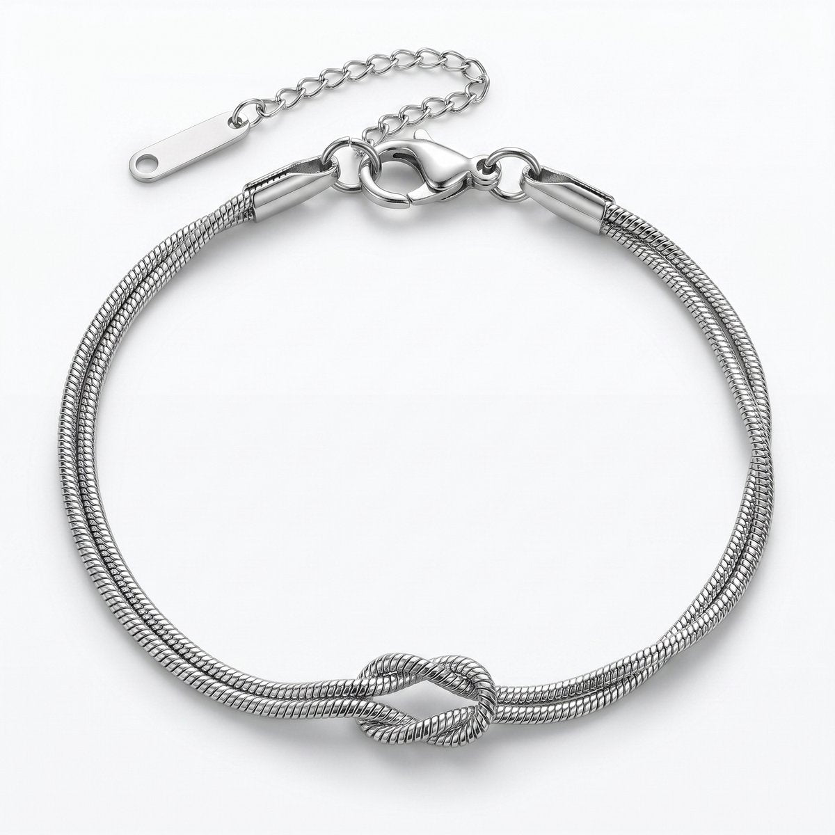 Lundholm Brianna armband dames zilverkleurig – dubbele armband met knoop, stainless steel