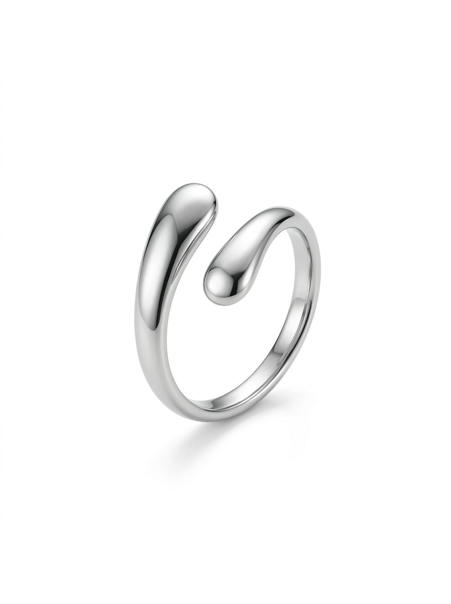 Lundholm Dagny ring dames zilverkleurig – verstelbare open ring met druppel design, premium stainless steel