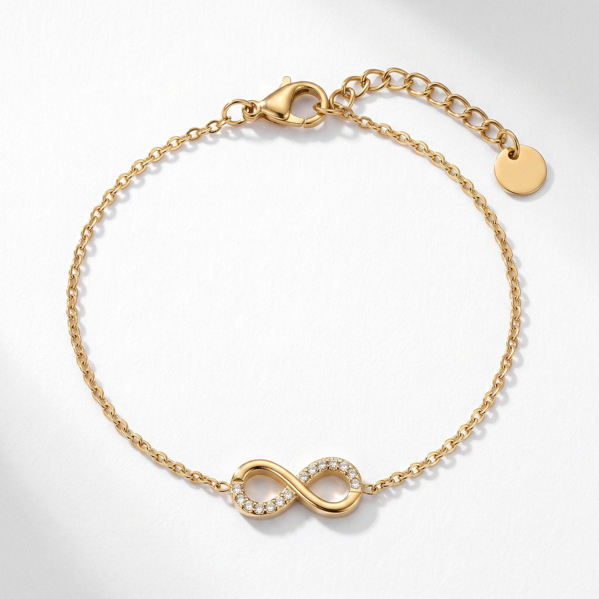 Lundholm Dee infinity armband dames goudkleurig met zirkonia steentjes – stainless steel