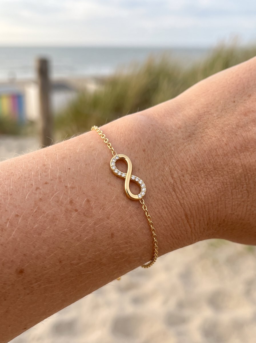 Lundholm Dee gouden infinity armband om de pols