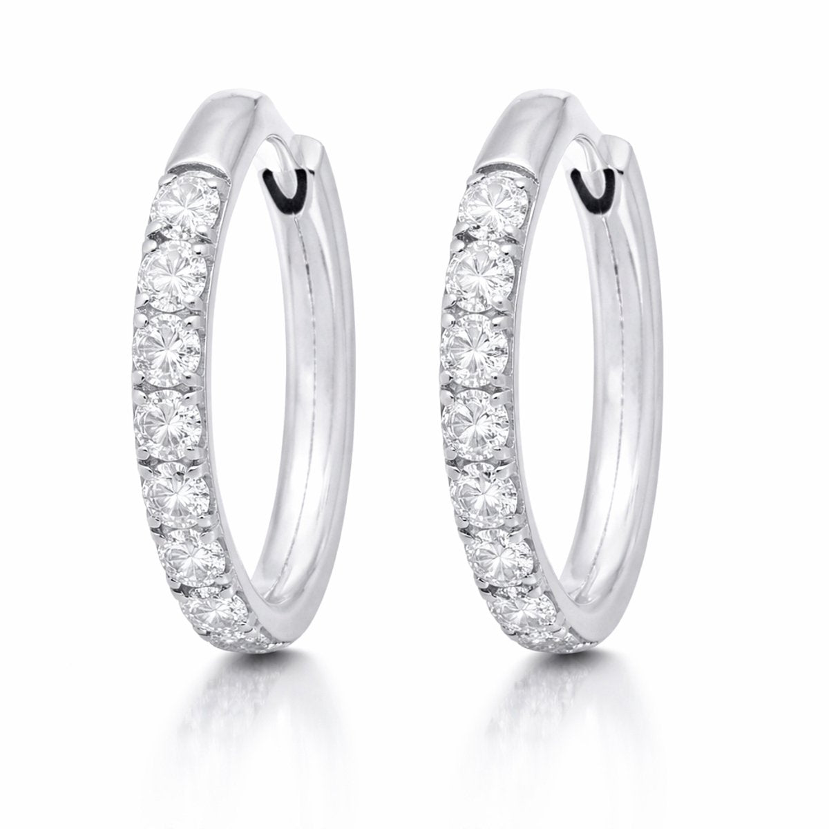 Lundholm My Delia creolen oorringen met zirkonia steentjes in zilverkleurig, classy 14mm productfoto