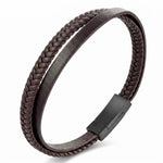 Lundholm Erik heren armband bruin echt leer gevlochten met premium stainless steel sluiting