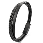 Lundholm Erik heren armband zwart echt leer gevlochten met premium stainless steel sluiting