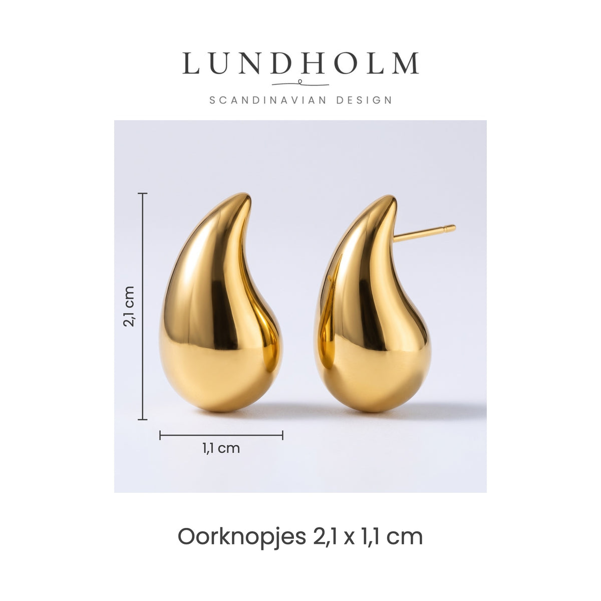 Lundholm Femke oorknopjes maat 2,1 x 1,1 cm – Goud