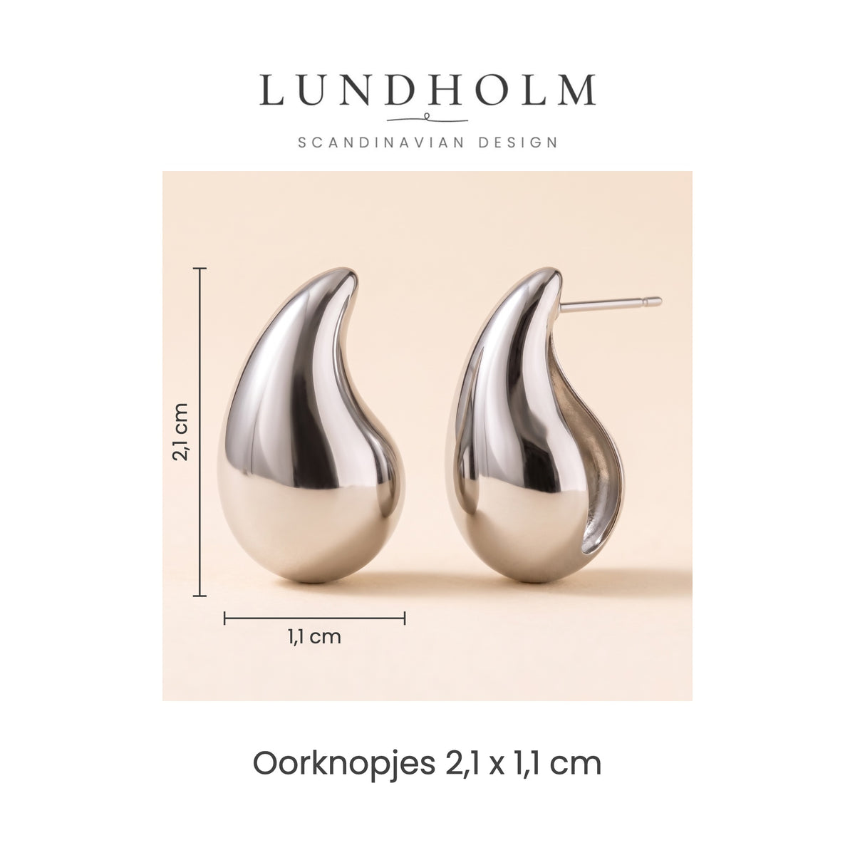 Lundholm Femke oorknopjes maat 2,1 x 1,1 cm – Zilver