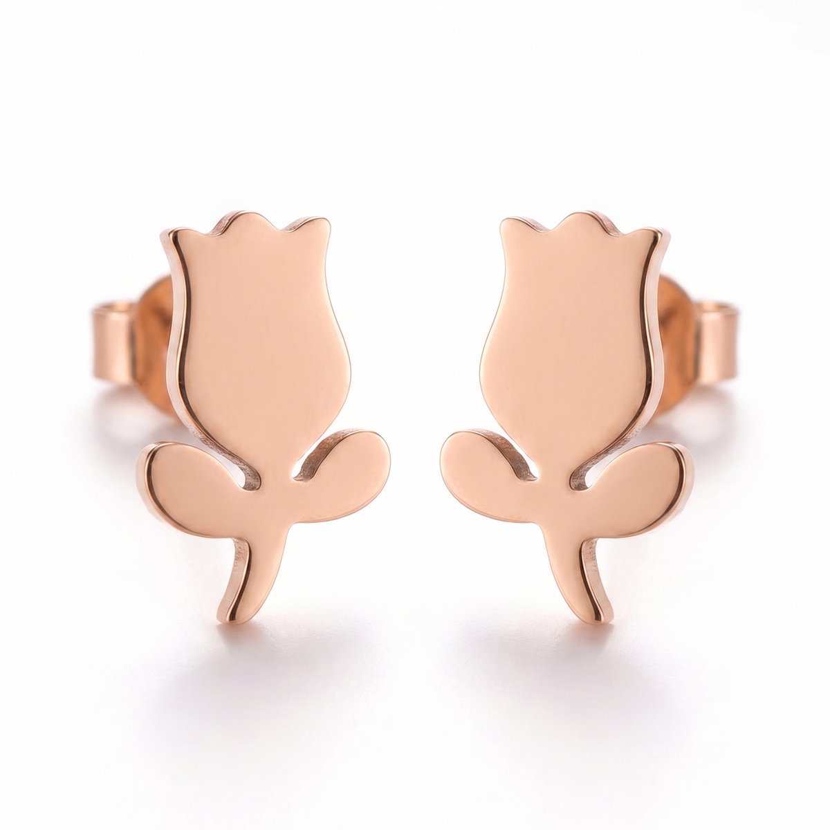 Lundholm Fiene tulp stud oorbellen in rosegoudkleurig stainless steel, hypoallergeen en waterproof