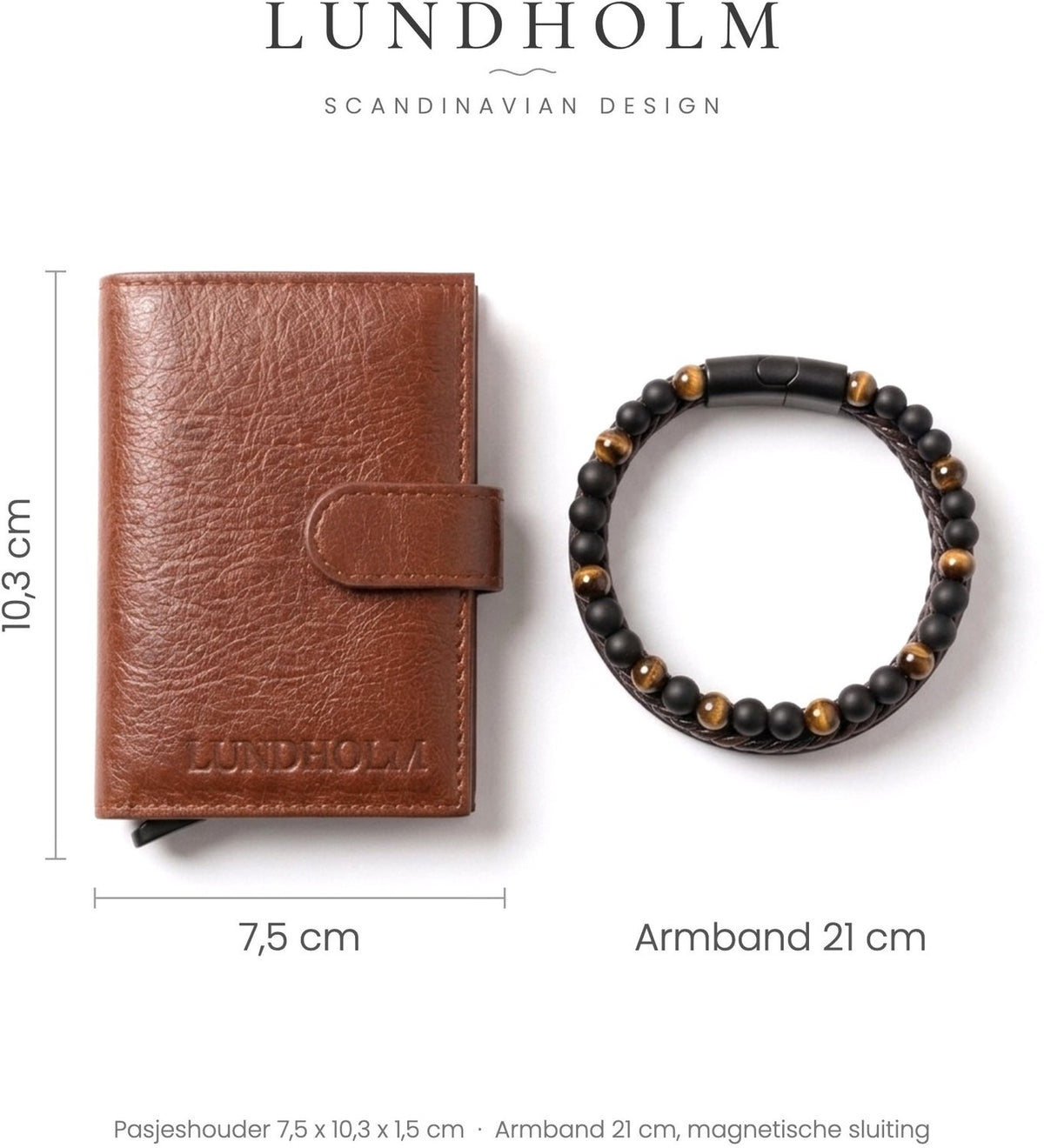 Lundholm giftset heren leren pasjeshouder en armband bruin