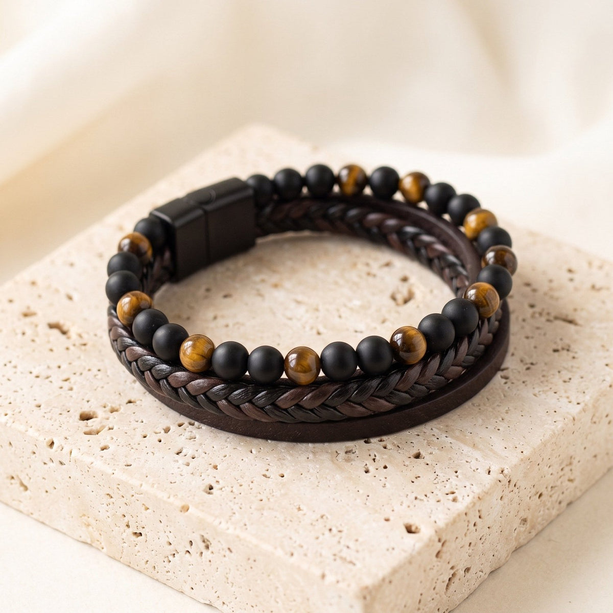 Lundholm heren armband tijgeroog detail