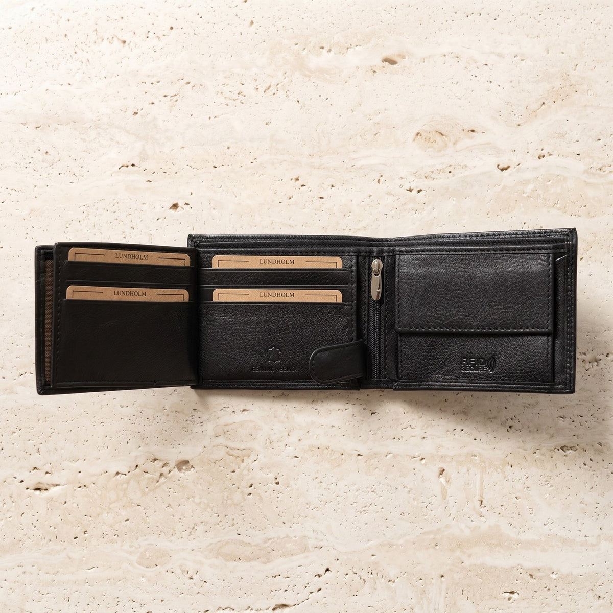 Lundholm giftset heren leren portemonnee en armband zwart