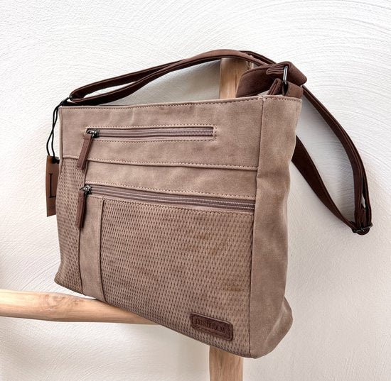 Lundholm Göta schoudertas taupe PU leer — vooraanzicht handtas Scandinavisch design dames