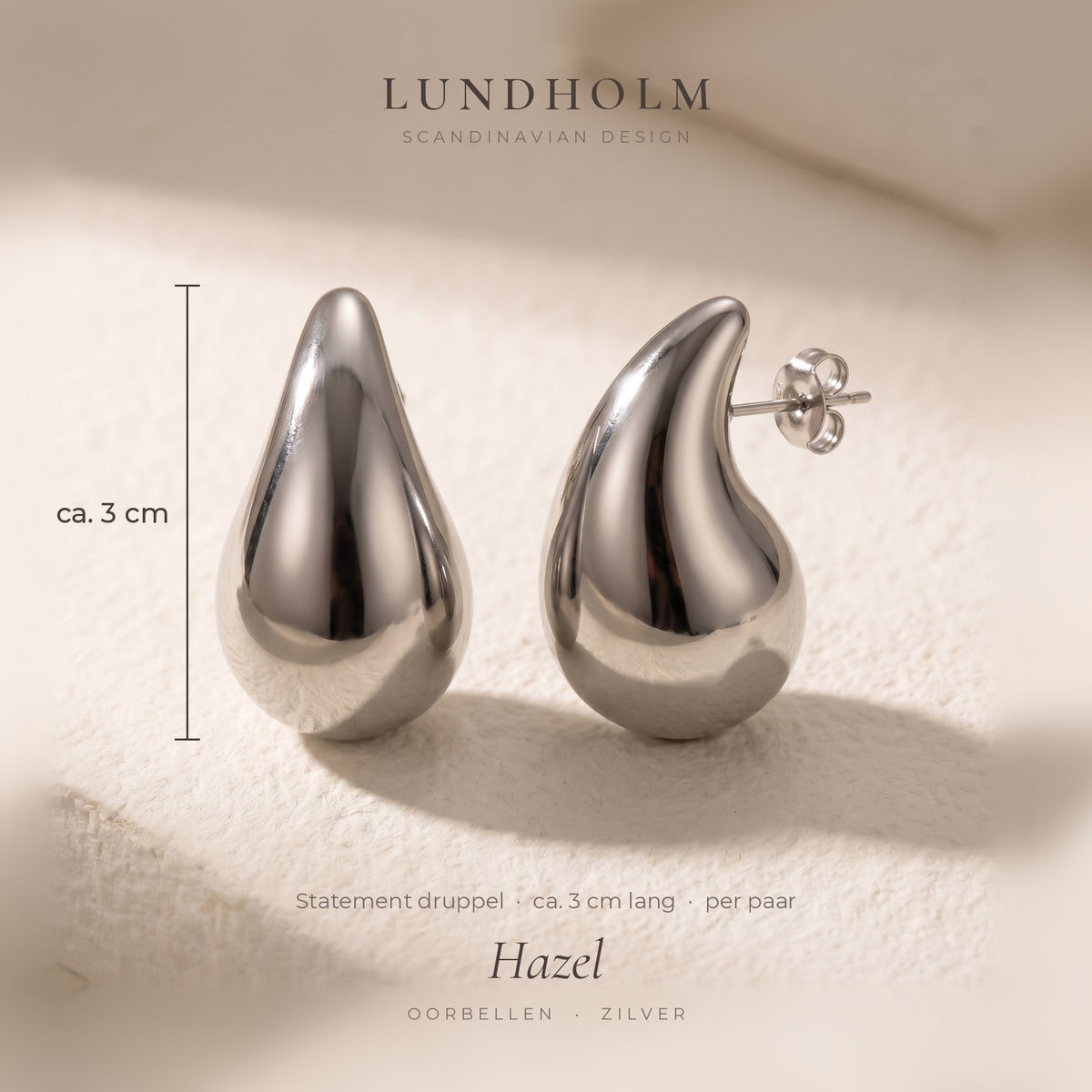 Hazel – Statement Tropfen Ohrringe – Silberfarben