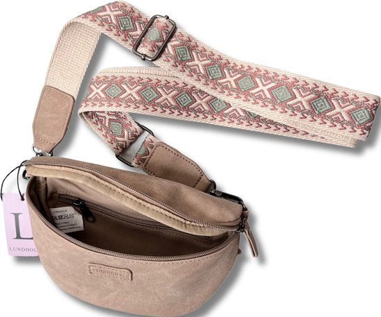 Lundholm Heby heuptas beige geopend — binnenkant met telefoonvak fanny pack festival cadeau