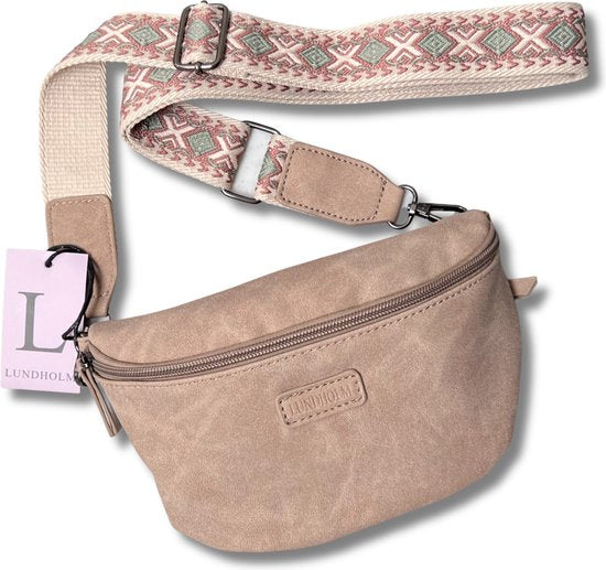 Lundholm Heby heuptas dames beige met brede tassenriem — vooraanzicht fanny pack festival cadeau