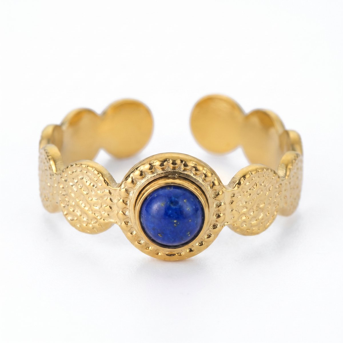 Lundholm Idun ring dames goud met blauwe natuursteen — verstelbaar premium stainless steel Scandinavisch design