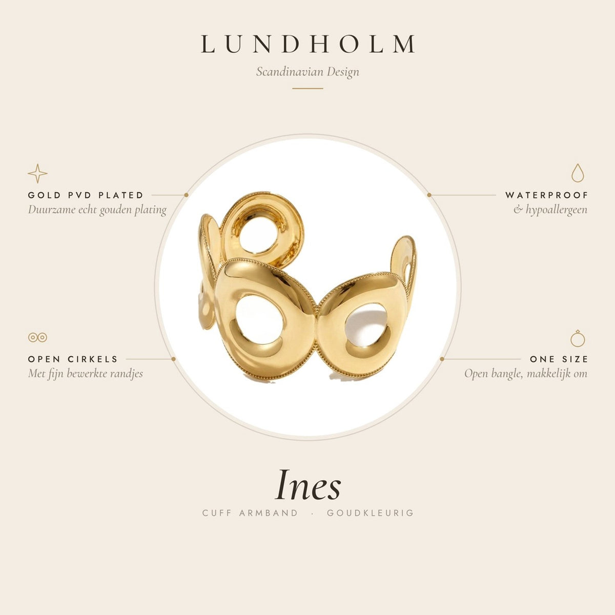 Lundholm Ines brede gouden armband