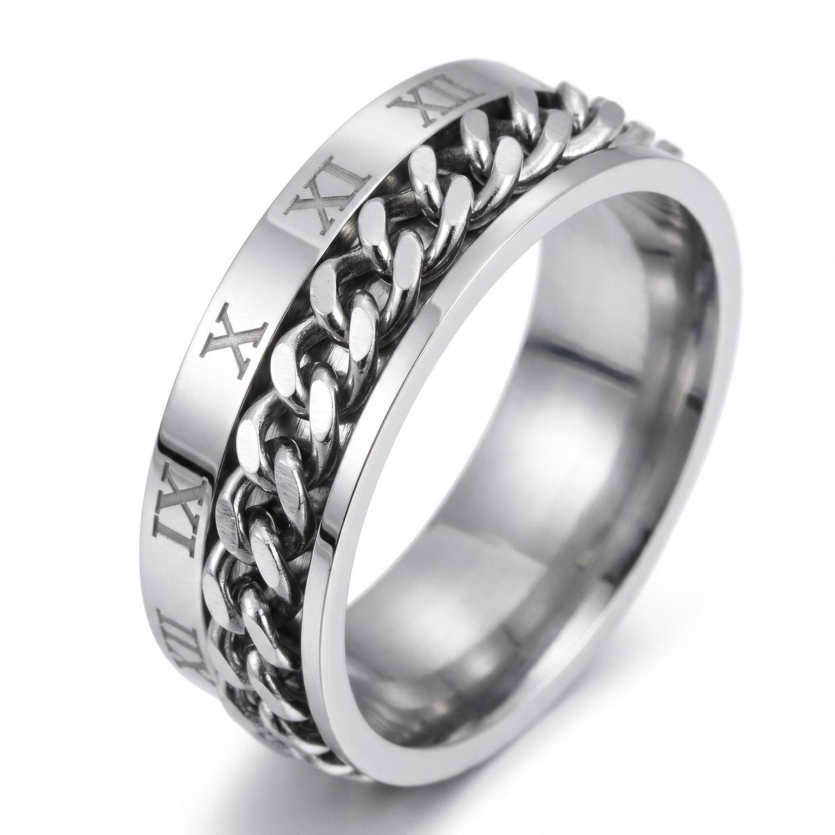 Lundholm Ivar ring heren zilver - premium stainless steel anxiety spinner ring met Romeinse cijfers