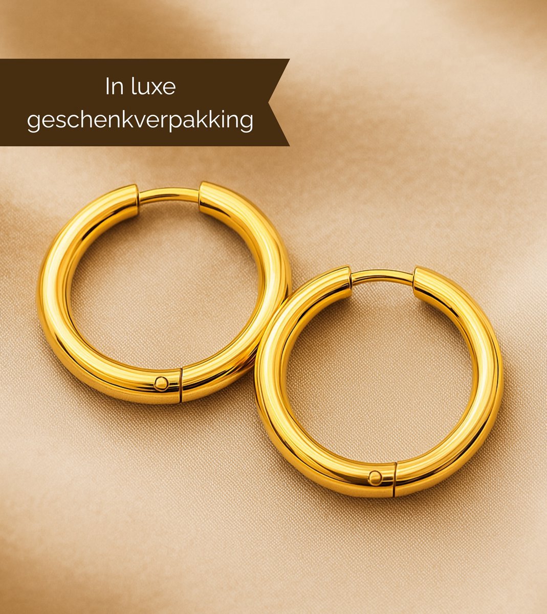 Lundholm Thea oorbellen dames goudkleurig premium stainless steel – gouden hoops 20 mm