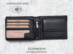 Lundholm Kopenhagen serie branded heren portemonnee leer zwart — RFID anti-skim Scandinavisch design