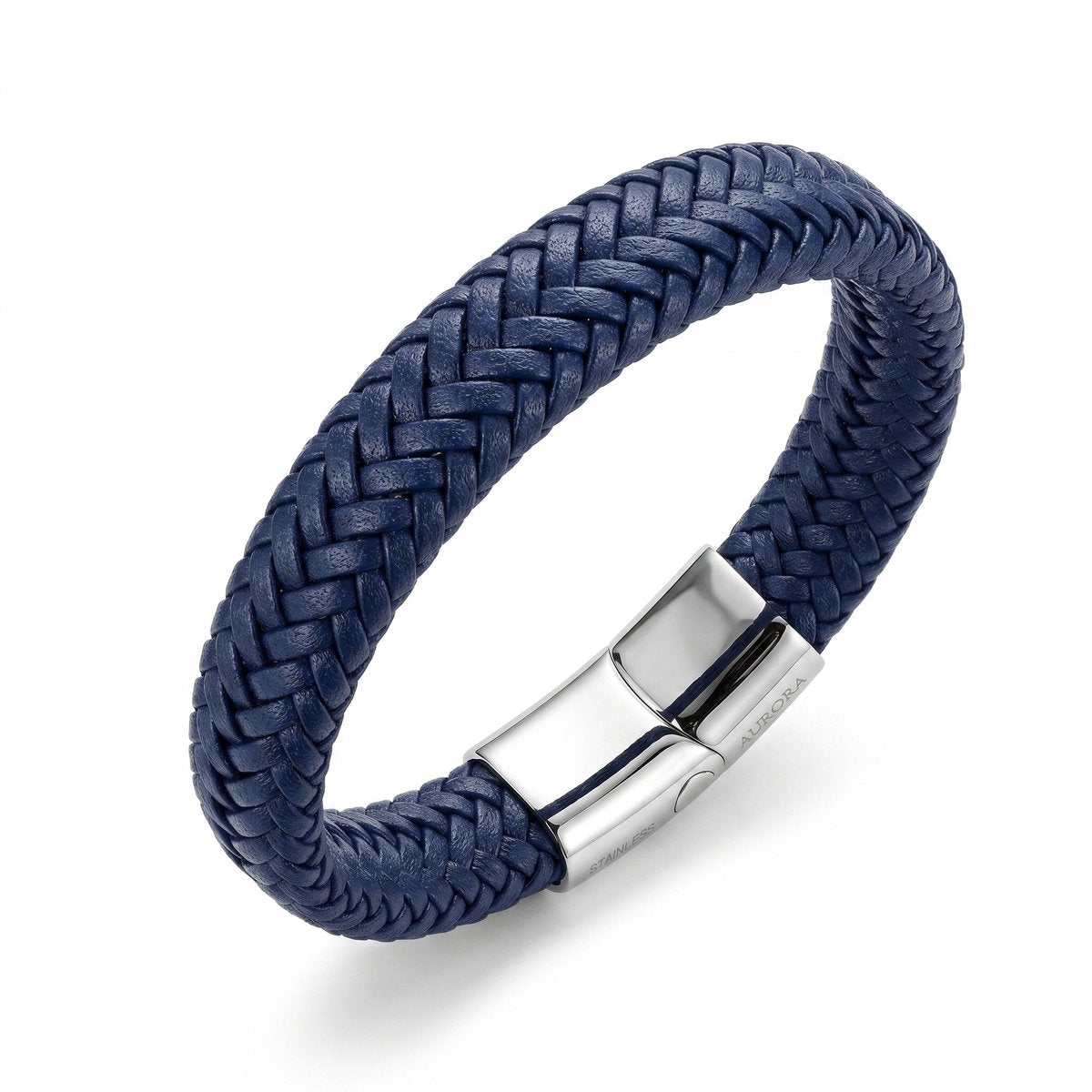 Lundholm Lars Heren Armband Leer Gevlochten Blauw Stainless Steel Sluiting